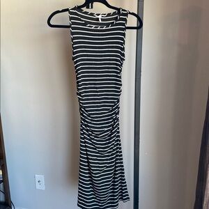 Athleta Black and Tan ruched waist Midi Dress